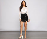 Lace-Up Glam Ponte Knit Mini Skirt