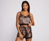 Leopard Print Satin Tank and Shorts Set