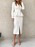 Long Sleeve Jacket & Split Skirt Two-Piece Suit