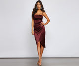 Margaret Formal Satin Wrap Midi Dress