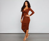 Melissa Long Sleeve Ruched Midi Dress