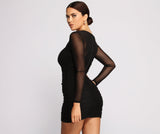 Mesmerize In Mesh Ruched Mini Dress