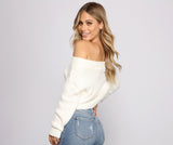 Off the Shoulder Cable Knit Sweater