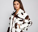 On Trend Faux Fur Cow Print Jacket