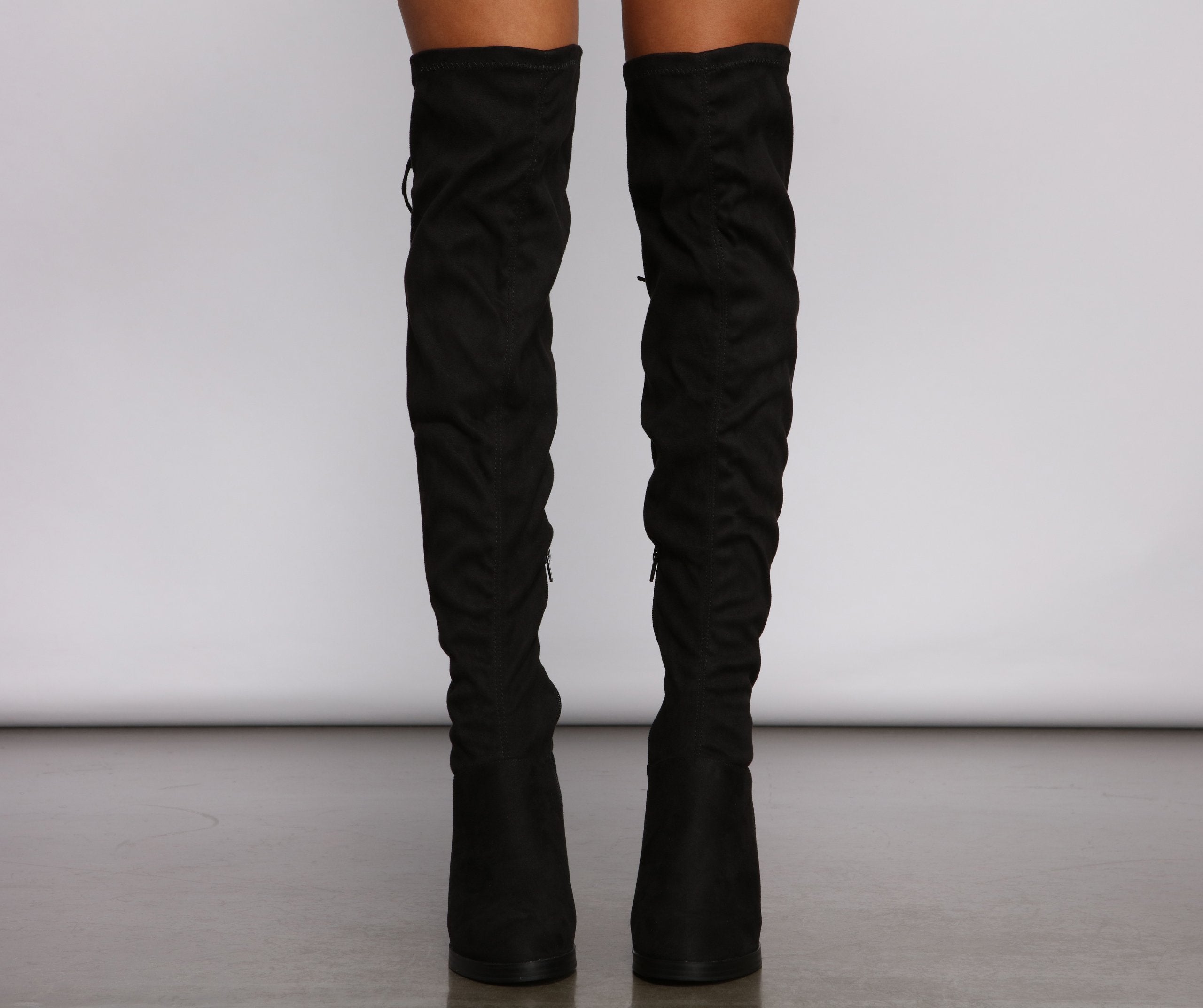 Over The Knee Stacked Block Heeled Boots