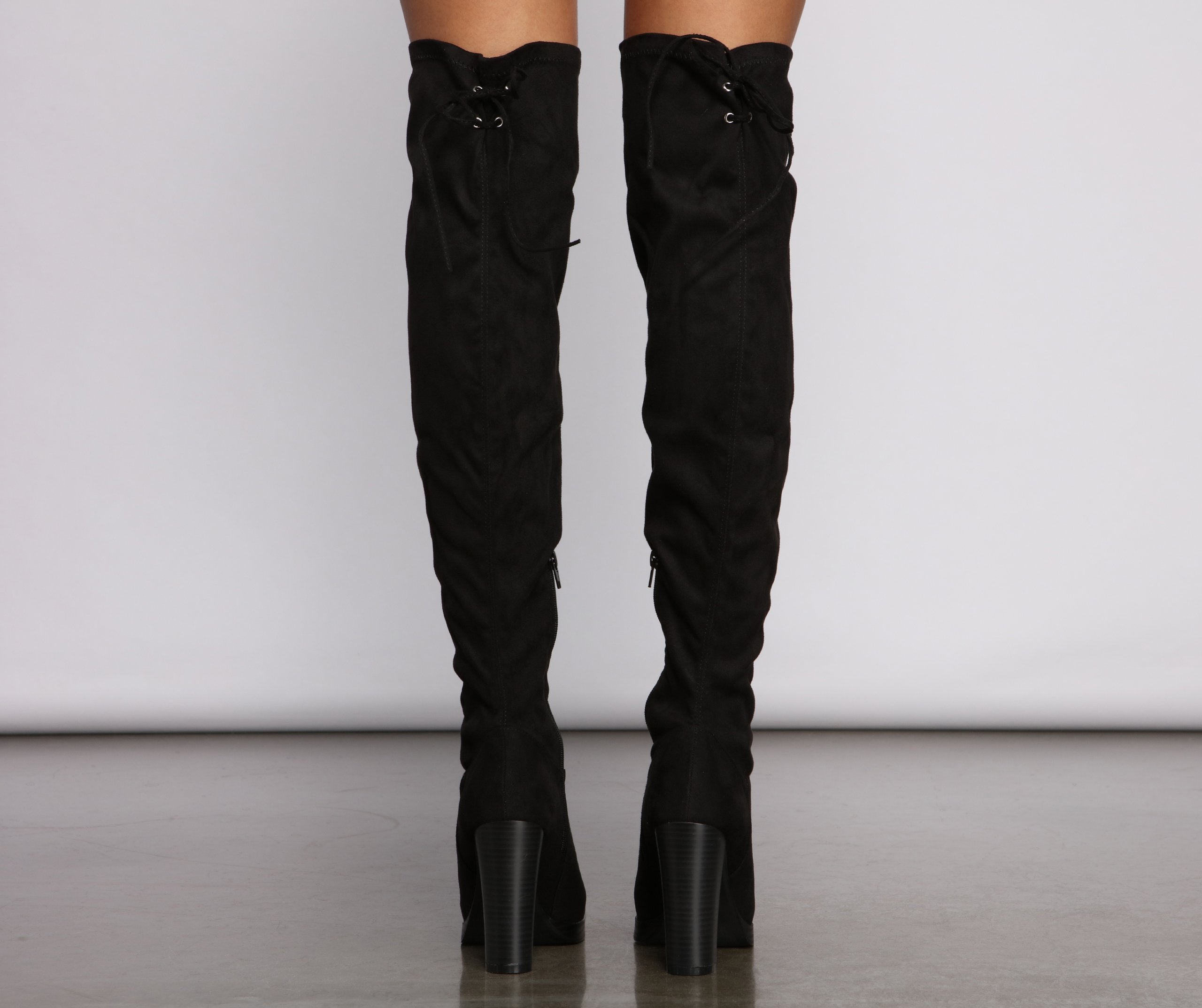 Over The Knee Stacked Block Heeled Boots