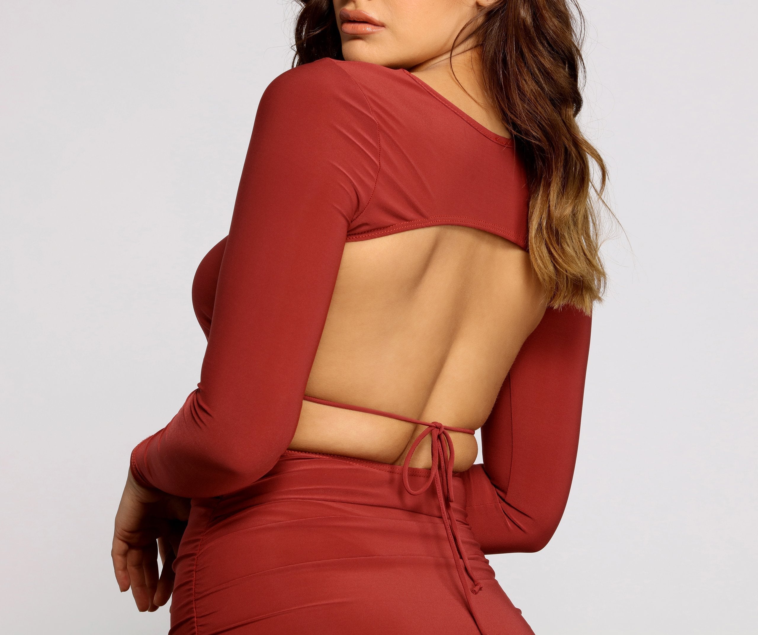 Picture Perfect Open Back Ruched Mini Dress