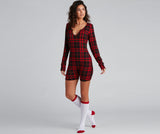 Plaid Pajama Romper And Socks Set