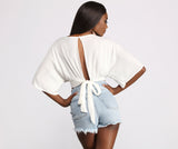 Plunging Surplice Tie Back Gauze Crop Top