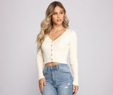 Ribbed Knit Cropped Button-Down Cardigan