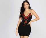 Rose Embroidered Bodycon Dress