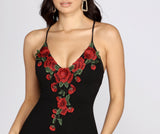 Rose Embroidered Bodycon Dress