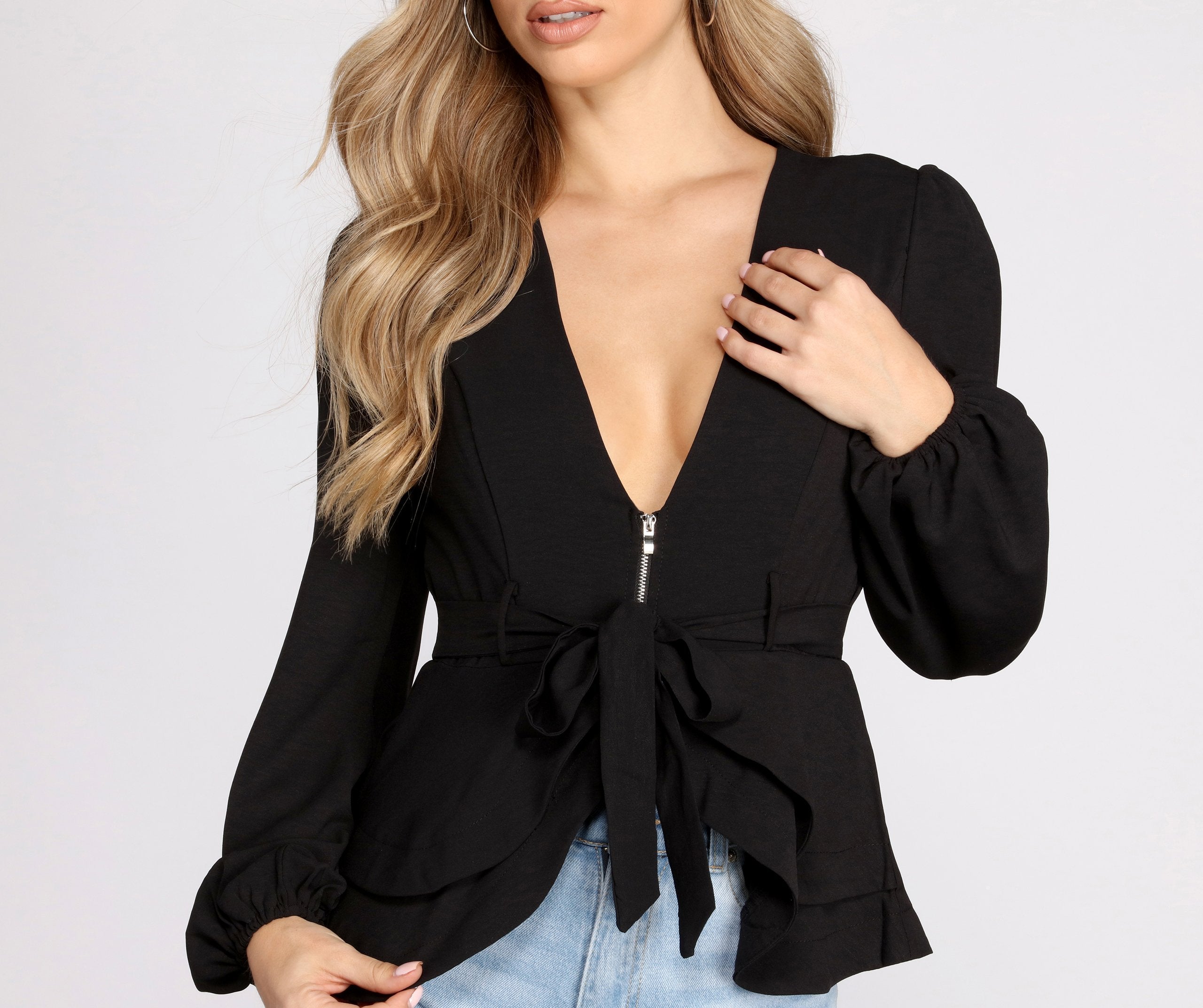 Simply Irresistible Zip Front Ruffled Blouse