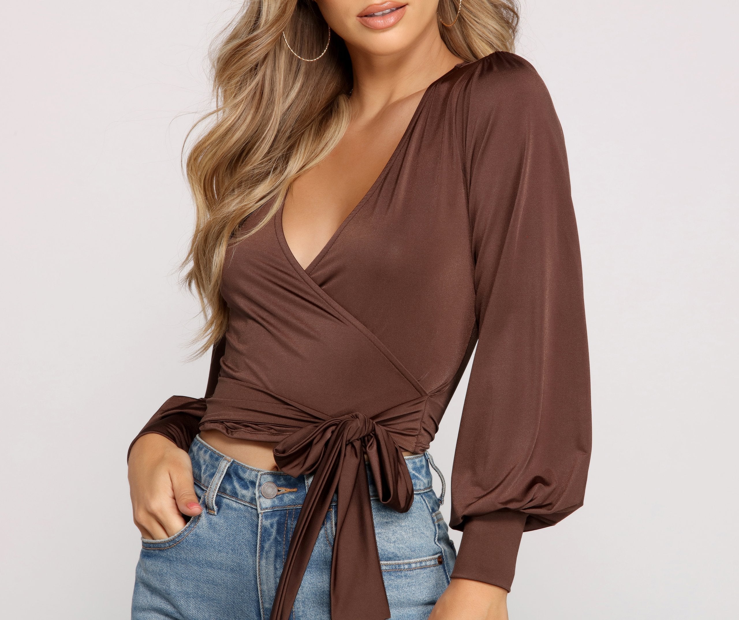 Slinky Knit Wrap Front Top