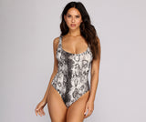 Snake Print Scoop Neck Bodysuit