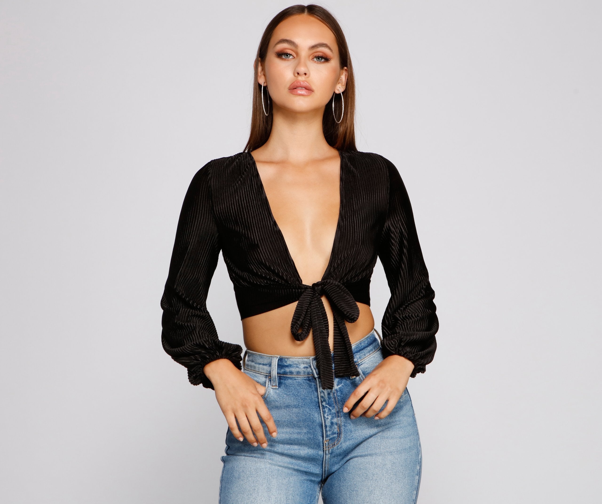 So Loved Pleated Tie Front Top