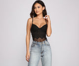 So Luxe Scalloped Lace and Pearl Mesh Bodysuit