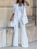 Solid Casual Suit Wide Leg Pants Two Piece Set