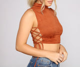 Step Up Lace Up Faux Suede Crop Top