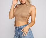 Step Up Lace Up Faux Suede Crop Top