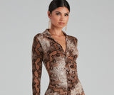 Stun In Snake Print Button-Down Dress