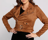 Stun On Em' Faux Suede Belted Moto Jacket