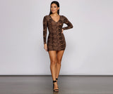 Sultry Ruched Snake Print Mini Dress