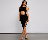 Sultry Strappy Waist Sleeveless Midi Dress