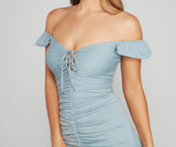 Swept Away Off-The-Shoulder Ruched Mini Dress