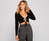 Taking The Plunge Lace-Up Crop Top