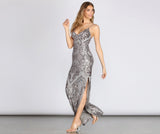 Thalia Formal High Slit Sequin Dress