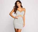 That's My Stripe Crepe Triangle Waist Cut Out Mini Dress