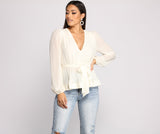 Tie Front Chiffon Peplum Top