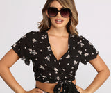 Tie Waist Short Sleeve Floral Crop Top