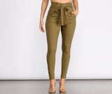 Tie Waist Skinny Paperbag Pants