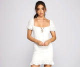 Too Chic Ruffled Eyelet Mini Dress