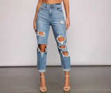 Totally Destructed Cuffed Mom Jeans