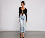 Trendy Twist Front Brushed Knit Crop Top