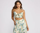 Tropical Babe Tie Front Gauze Crop Top