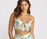 Tropical Babe Tie Front Gauze Crop Top