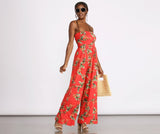 Tropical Floral Sleeveless Wide Leg Jumpsuit