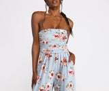 Tropical Floral Sleeveless Wide Leg Jumpsuit