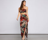 Tropical Palm Leaf High Slit Maxi Skirt