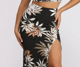 Tropical Palm Leaf High Slit Maxi Skirt