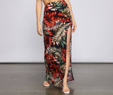 Tropical Palm Leaf High Slit Maxi Skirt