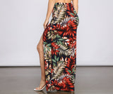 Tropical Palm Leaf High Slit Maxi Skirt