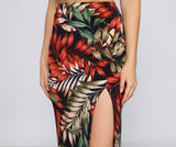 Tropical Palm Leaf High Slit Maxi Skirt