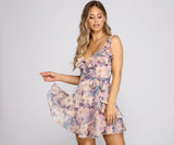 Tropical Ruffled Chiffon Skater Dress