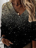 V-Neck Sequined Long Sleeve T-Shirt