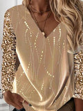 V-Neck Sequined Long Sleeve T-Shirt